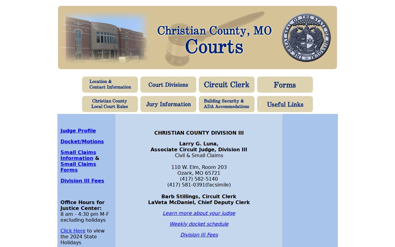 Christian County civil docket Division III civil and small claims office