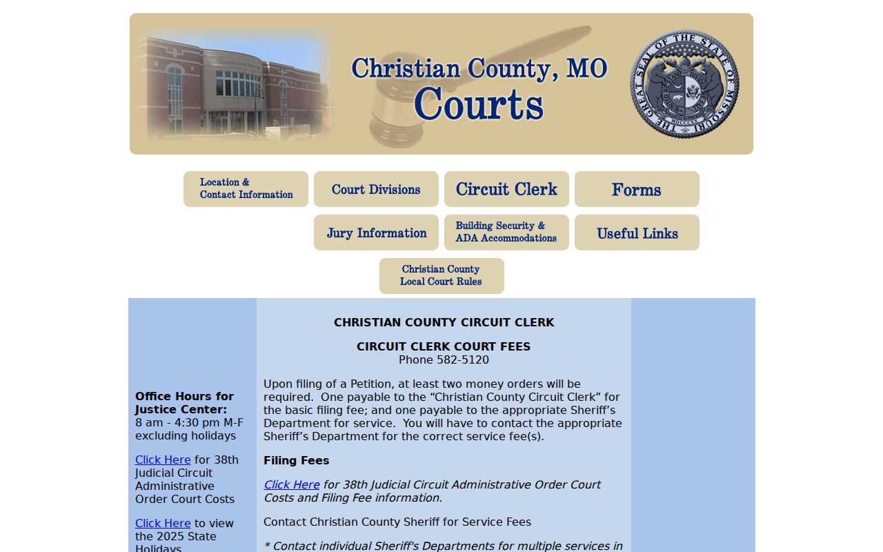 Christian County civil docket Circuit Clerk filing fee page