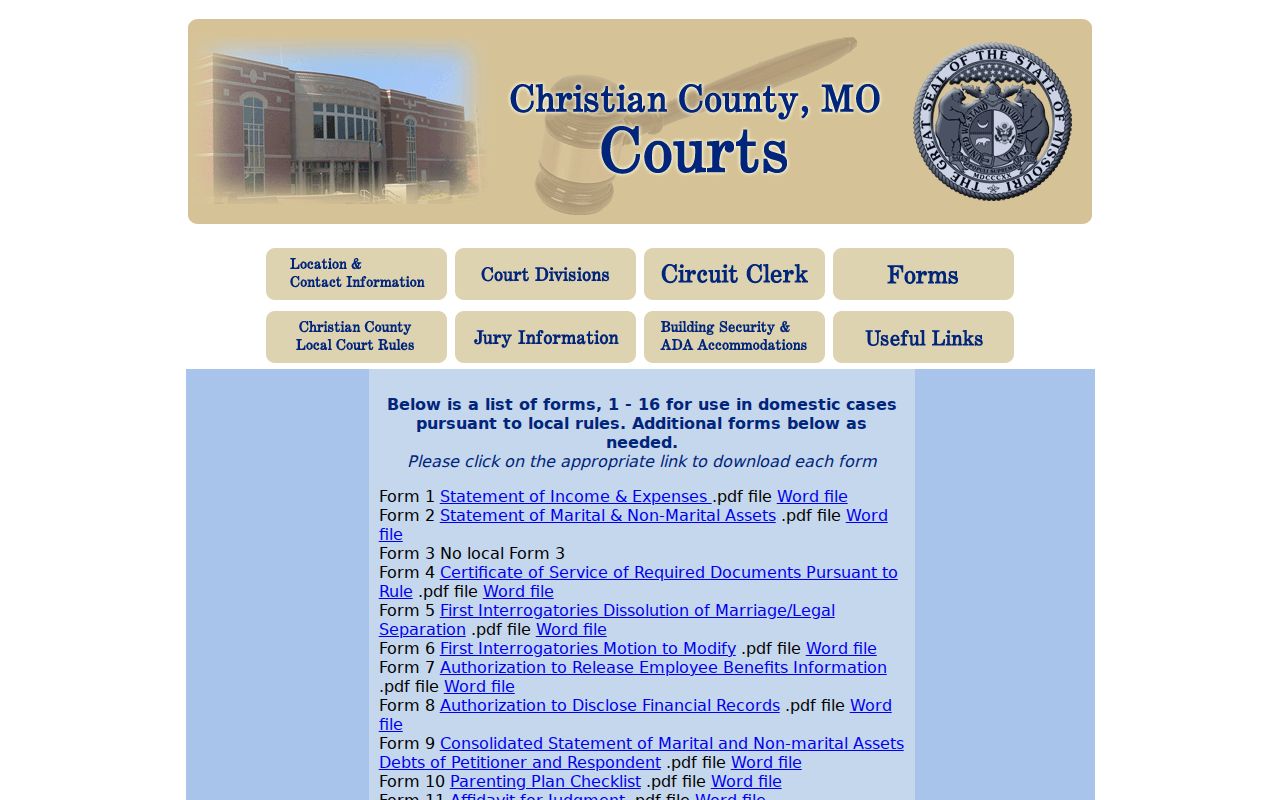Christian County civil docket court forms index