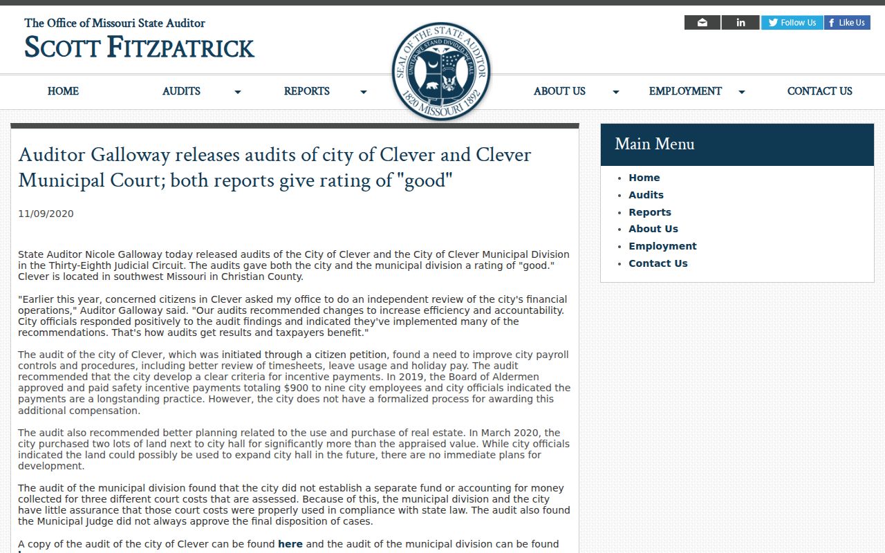 Clever court-docket Missouri State Auditor municipal court audit release
