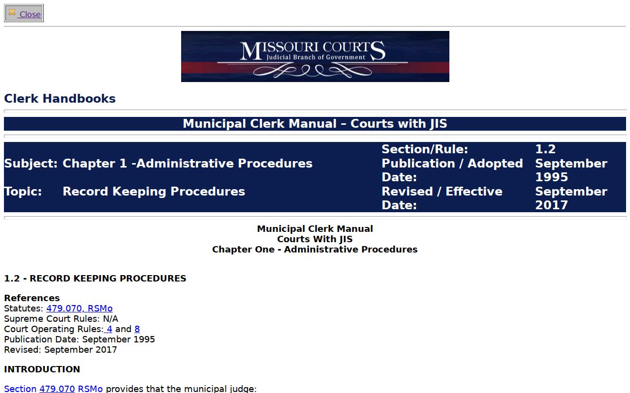 Christian County court calendar Missouri court calendar manual reference