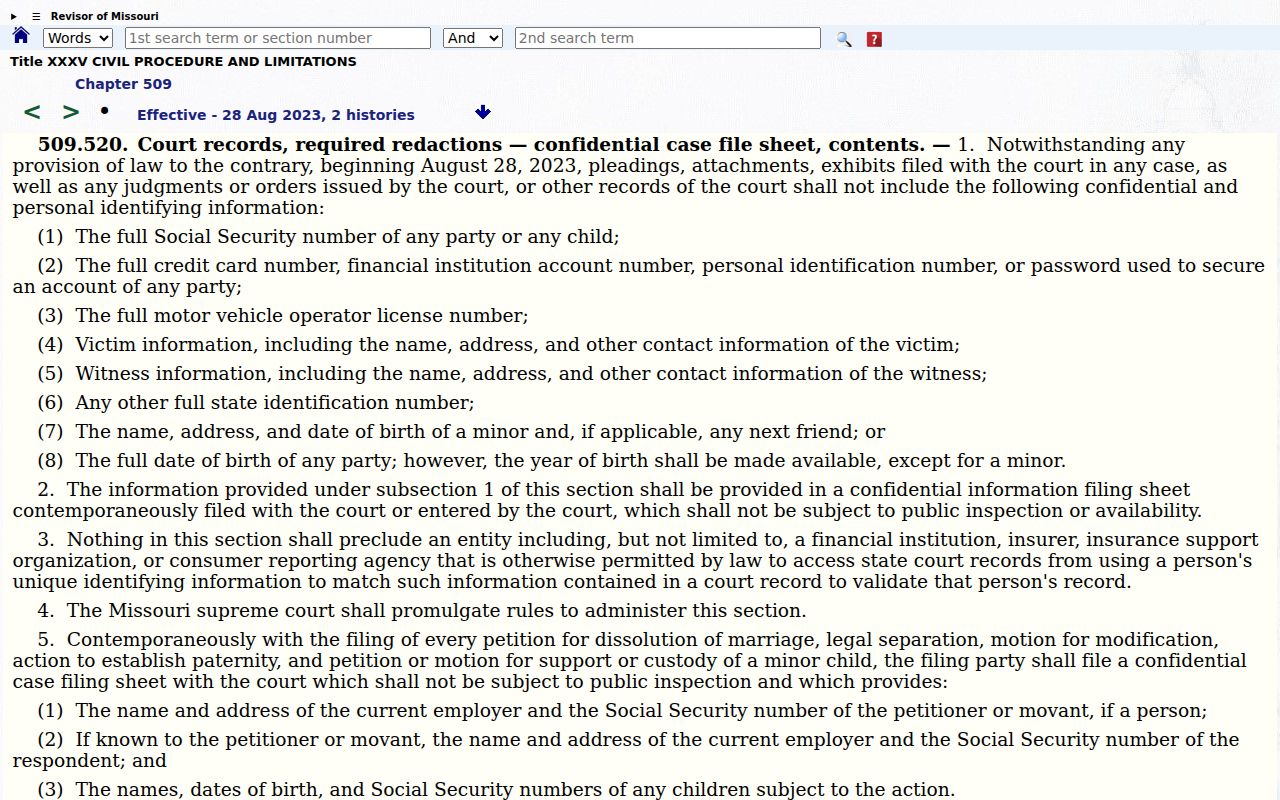 Christian County court records Missouri filing redaction rule