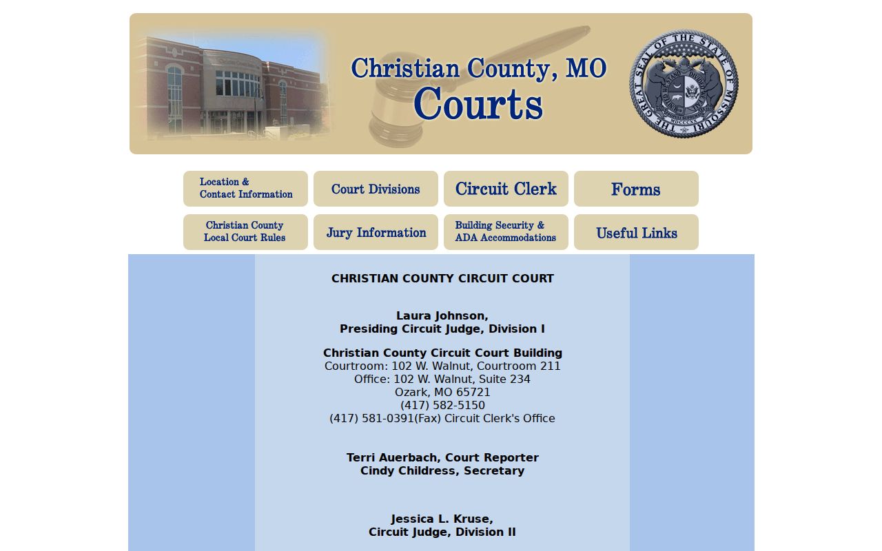 Christian County criminal docket Circuit Division I and II court offices