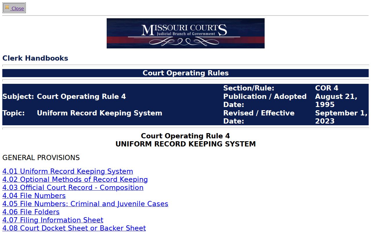 Christian County criminal docket Court Operating Rule 4 record system