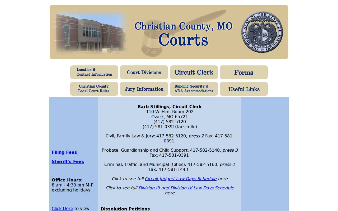 Highlandville court-docket Christian County Circuit Clerk service routing