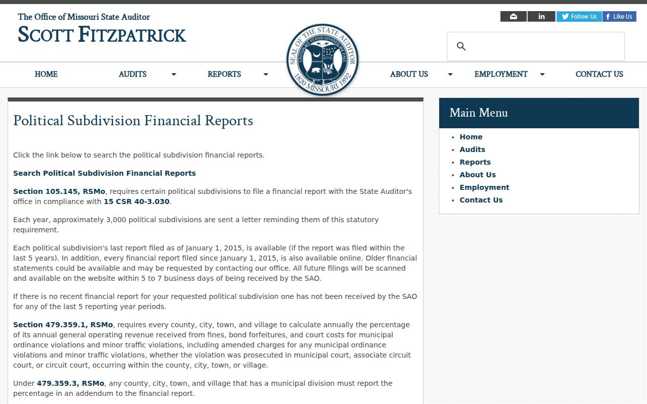 Highlandville court-docket Missouri State Auditor municipal reporting materials