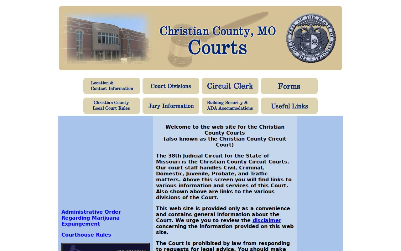Christian County court docket calendar links on the official court site
