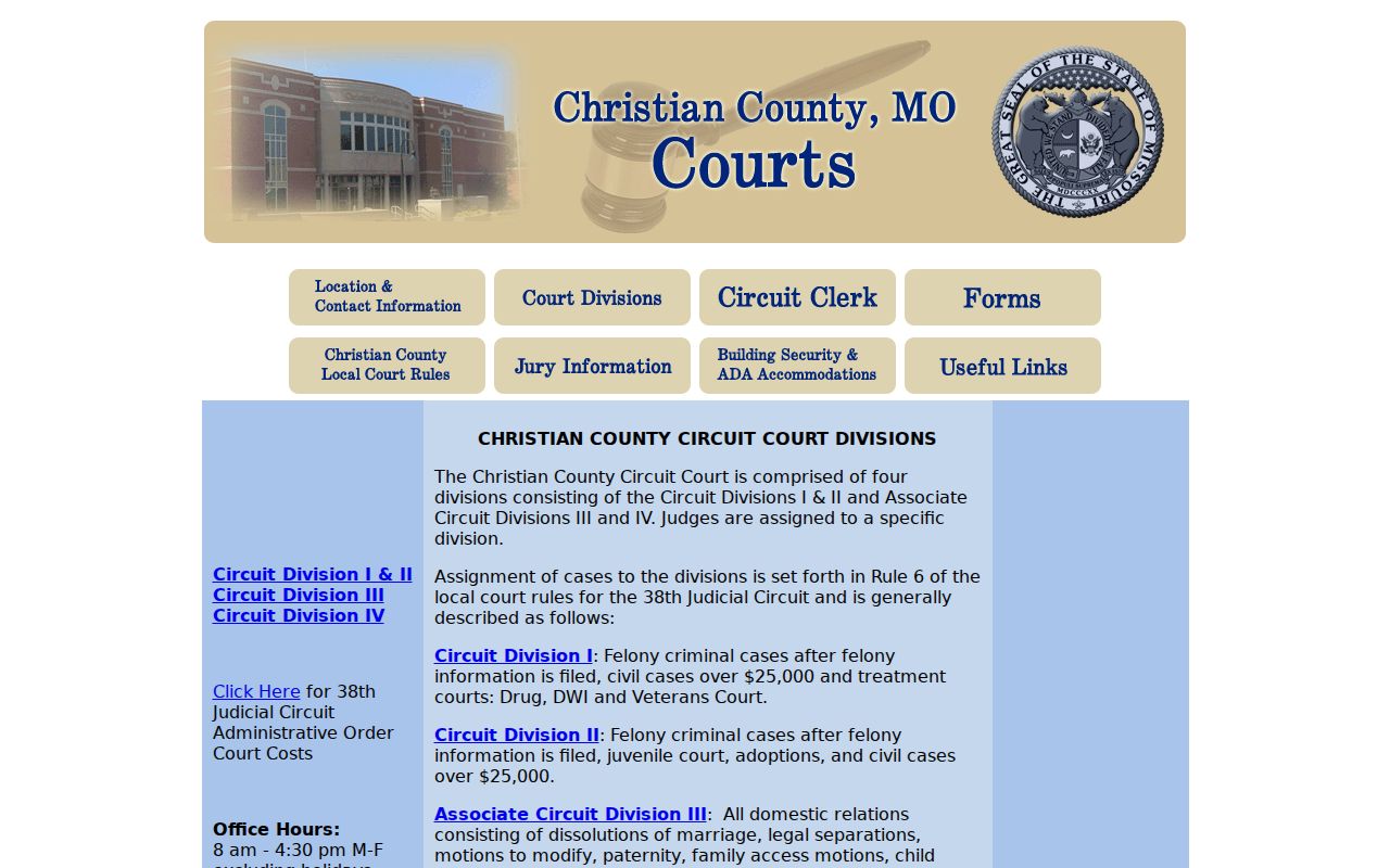 Christian County court docket division assignment summary